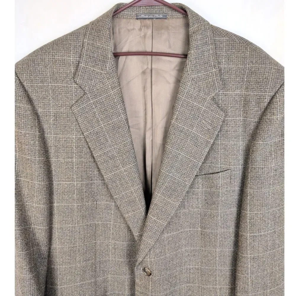 Corneliani tan check wool blazer jacket size IT 56R/US 46R Preppy Retro Classic